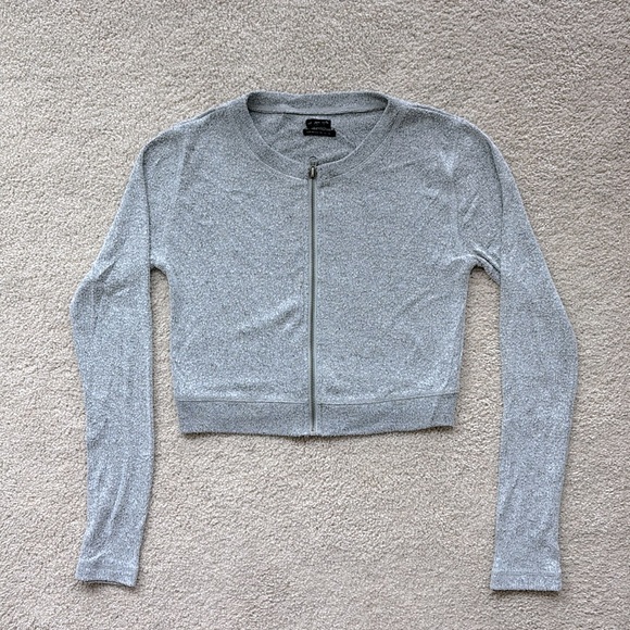 Out From Under Gray Cropped Zip Up Cardigan - Picture 3 of 5